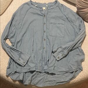 We The Free Frayed Edge Blue Top